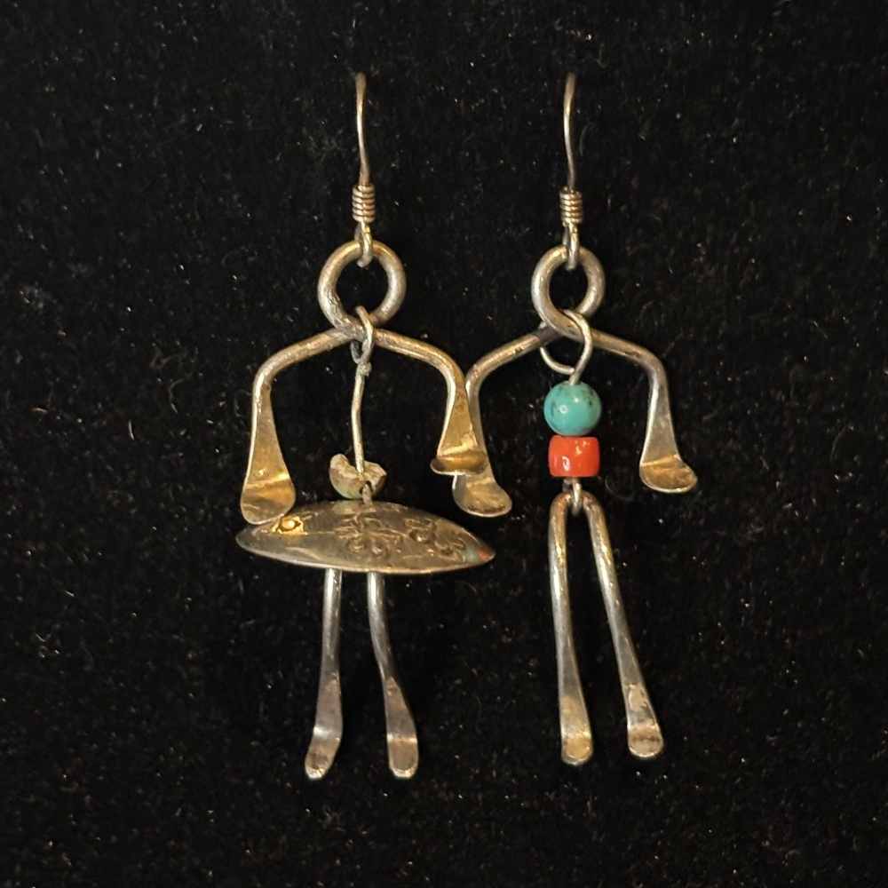 Vintage Sterling Silver Handmade Native American Dancing Couple Earrings